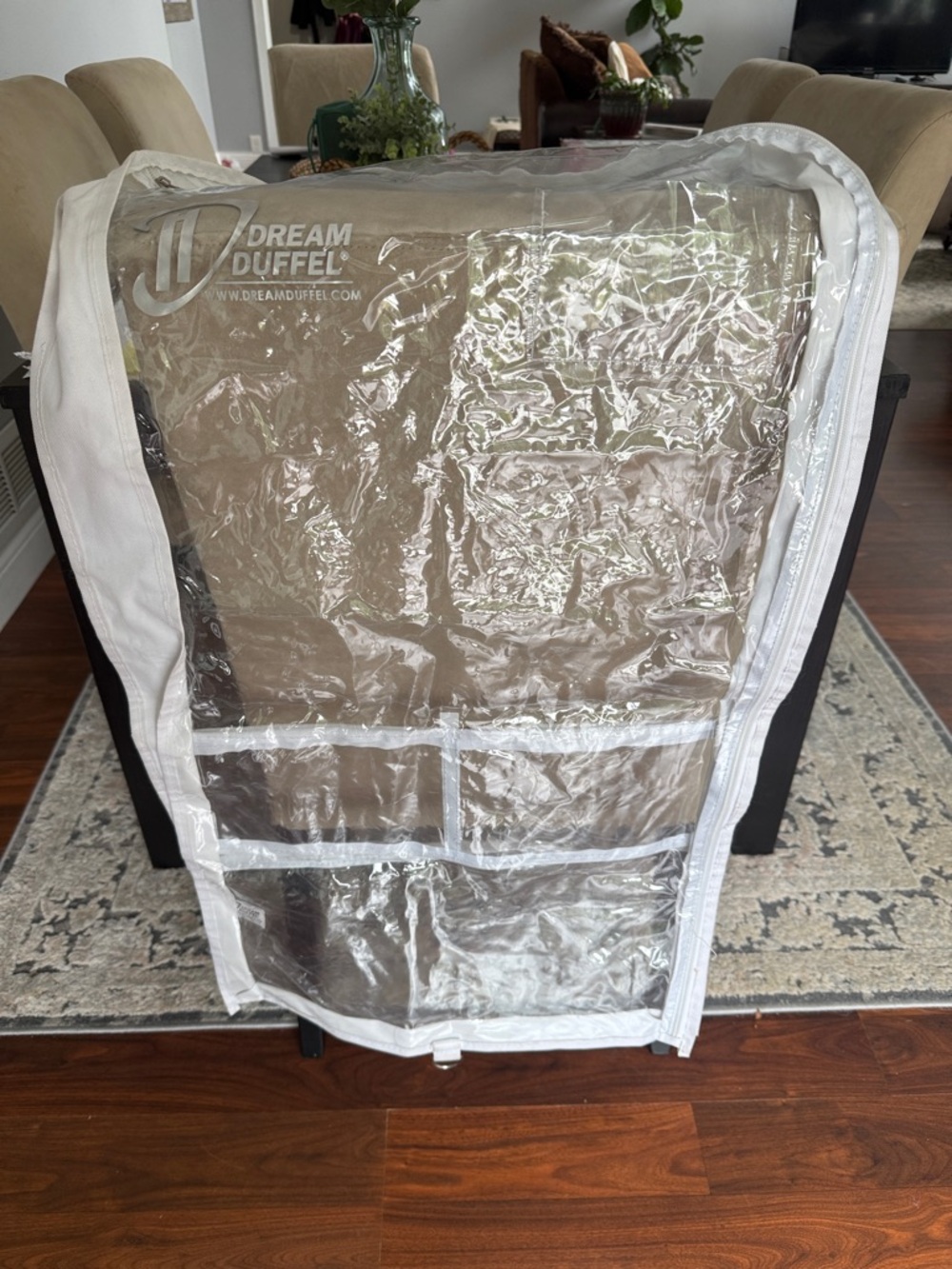 Dream Duffel Clear Garment Cover with White Trim